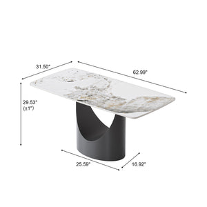 English Elm 63" Modern Artificial Stone Dining Table With Curved Design & Black Iron Legs - Seats 6-8 Comfortably W1535S00560