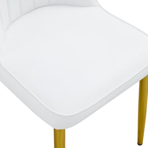 English Elm 2 Modern Dining Chairs White+Gold PU Cushion Ergonomic Curved Back Gold Metal Legs with Pads W1512P406661