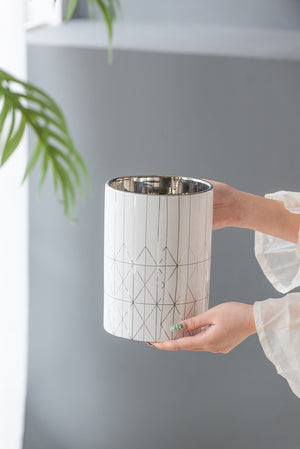 English Elm D6.3x8.7" Ceramic Planter — Tall Geometric Cylindrical Pot for Indoor Plants, Textured Modern Decor Accent W2078P391146