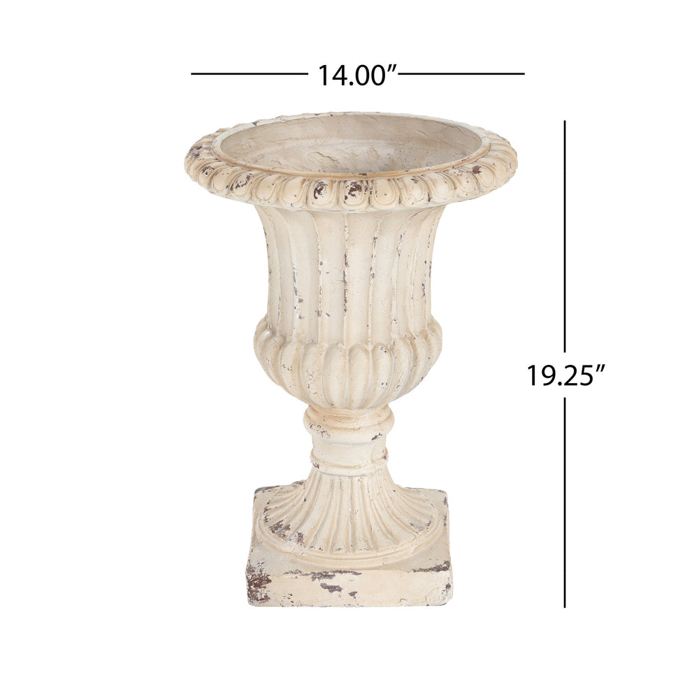 English Elm Christopher Knight Home® - MGO Hand-Painted Antique White Garden Urn 19.25" H with Drainage Hole & Stopper, Durable MGO N772P287817W