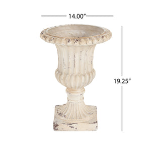 English Elm Christopher Knight Home® - MGO Hand-Painted Antique White Garden Urn 19.25" H with Drainage Hole & Stopper, Durable MGO N772P287817W