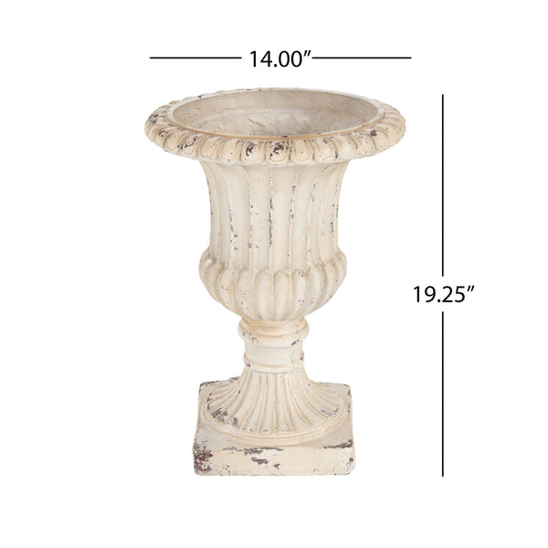 English Elm Christopher Knight Home® - MGO Hand-Painted Antique White Garden Urn 19.25" H with Drainage Hole & Stopper, Durable MGO N772P287817W