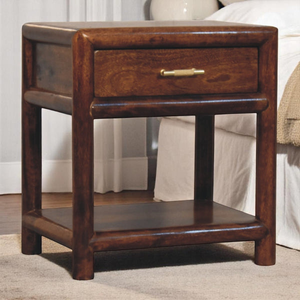 English Elm Regency Chestnut Nightstand Handcrafted Solid Mango Wood Bedside Table with Drawer & Brass Handle B182P337456