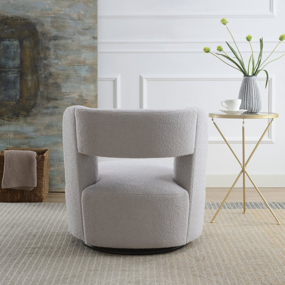 English Elm Swivel Teddy Fabric Barrel Chair with 360° Base, Plush Upholstery, Durable Plywood Frame, Cozy Seating Grey W2671P230455