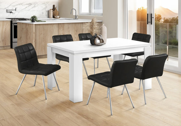 English Elm Dining 60" Rectangular White Laminate Dining Table for 6 — Thick Panel MDF, Block Legs, Modern Chic B2710P286985