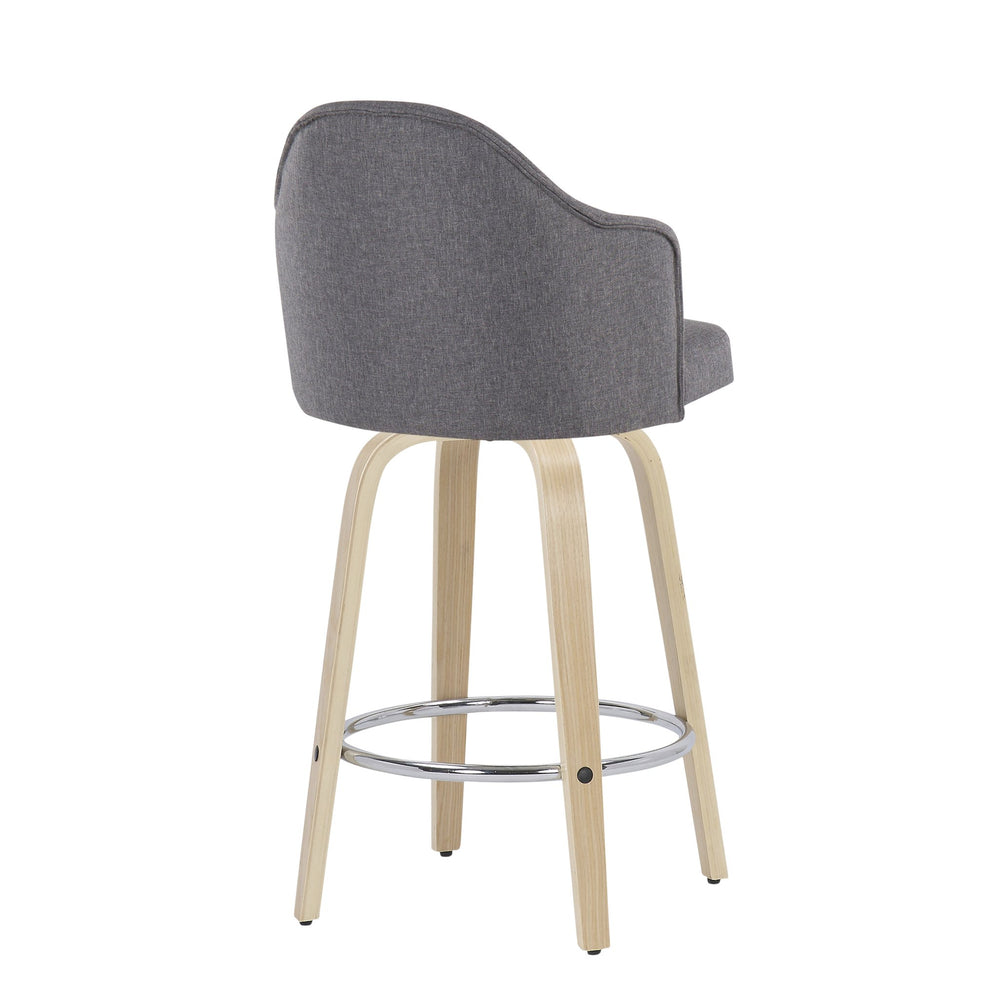 English Elm Ahoy Mid-Century Modern Counter Stool Set Of 2 With Grey Fabric, Natural Wood Legs & Chrome Footrest B202S00169