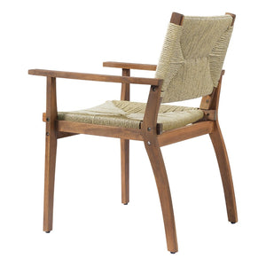 English Elm Durable Outdoor Dining Chairs Acacia Wood Handwoven Wicker Patio Set of Two Teak N770P345267T