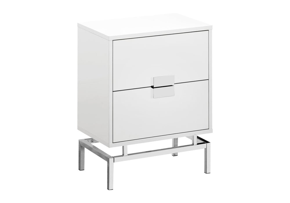 English Elm Accent Table - Contemporary Glossy White Laminate With Chrome Base, Versatile Storage Solution For Any Room B2710P219309