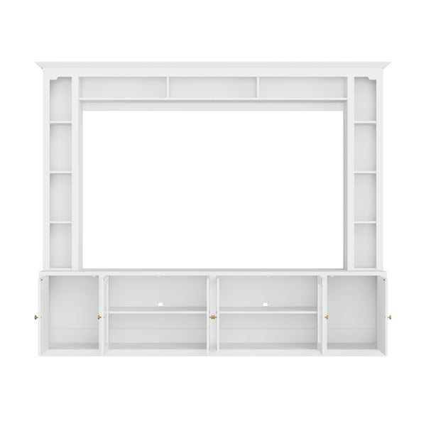 English Elm 4-Piece Modern Entertainment Center Wall Unit with Tempered Glass Doors, Adjustable Shelves, Designer Bridge and Cable Management for Spacious Living Room Storage White N721S000052K