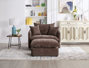English Elm 360° 360 Swivel Oversized Chenille Armchair with Pocket Spring Seat and Three Throw Pillows Brown W1361S00049