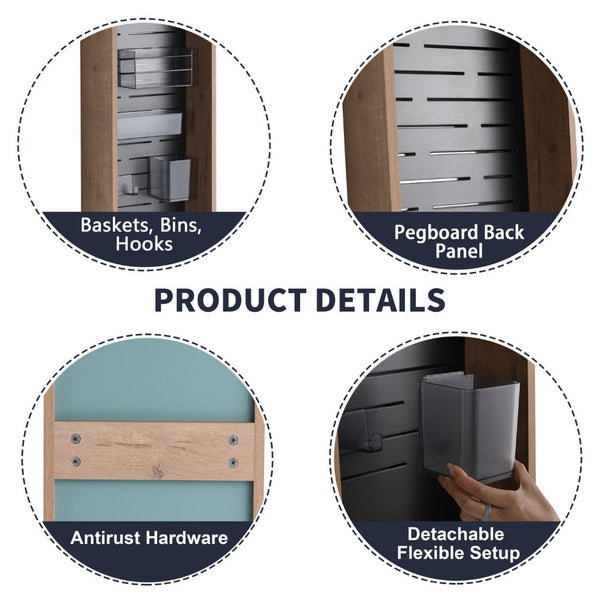 English Elm 12'' Wall Mounted Plywood Storage Cabinet Open Doorless Design with Frosted Bins for Bath W999P470287