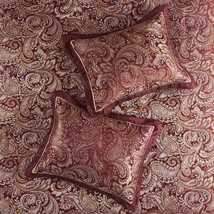 English Elm 12 Piece Comforter Set - Luxurious Burnt Red Jacquard With Cotton Sheets For California King Bed B035128828
