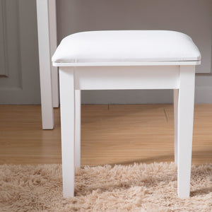 English Elm Vanity Stool with Cushion and Solid Wood Legs, White Finish — Comfortable PU Seat, Stable 264lb Load W3128P257656