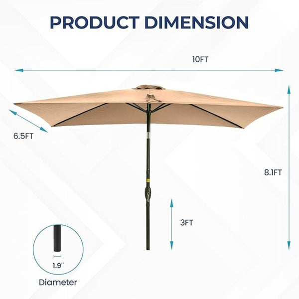 English Elm 6.5 X 10 Ft Rectangular Outdoor Patio Umbrella with Crank Tilt Uv Resistant Canopy Khaki B082P454989