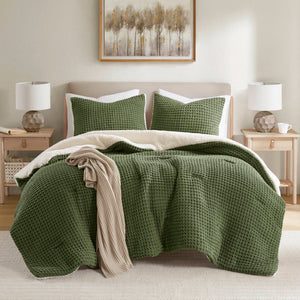 JLA Home Madison Park - Cable Chenille Comforter Set with Sherpa Reverse, Oeko-Tex Plush Cable-Knit Comfort & Durability Olive MP10-8886