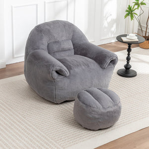 English Elm Bean Bag Chair - Luxurious Faux Fur Sofa With Footstool For Cozy Comfort In Living Room & Bedroom W2200P326904