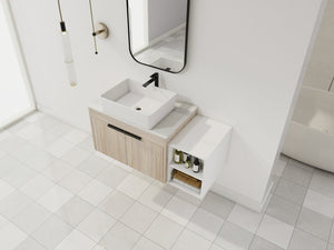 English Elm 42" Modern Wall-Mounted Bathroom Vanity With Ceramic Art Sink & Dual Storage Shelves For Style W999S00290