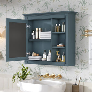 English Elm 30'' Modern Medicine Cabinet with Mirror and Adjustable Shelves, MDF Wall-Mounted Bathroom Storage Solution Blue N710P192495M