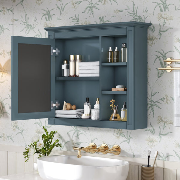 English Elm 30'' Modern Medicine Cabinet with Mirror and Adjustable Shelves, MDF Wall-Mounted Bathroom Storage Solution Blue N710P192495M