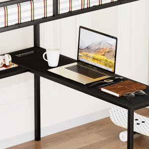 English Elm Full Metal Loft Bed with L-Shaped Desk, RGB LED Lights, Charging Cradle, Wardrobe & Drawers Black W1162S00014