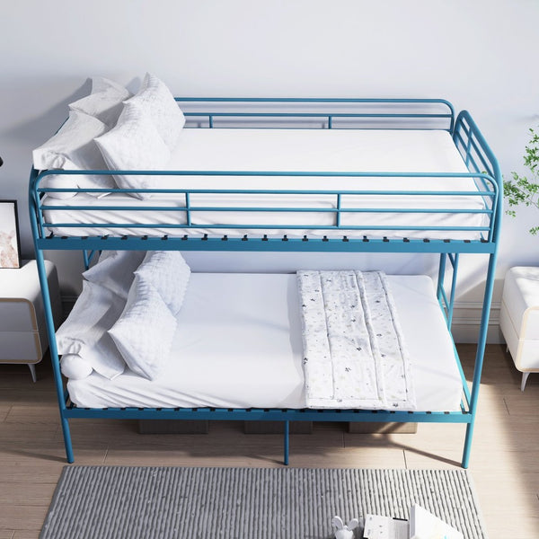 English Elm Metal Twin Over Bunk Bed Heavy Duty Frame Dual Ladder Kids Shared Room Blue W3752P412381