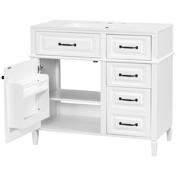 English Elm 36-Inch Modern Bathroom Vanity With Ceramic Sink, Durable Wood Frame, Adjustable Storage & Sleek Design N725P350849K