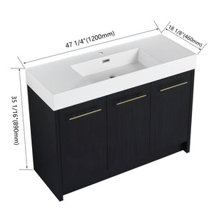 English Elm 48 Inch Freestanding Bathroom Vanity With Modern Resin Sink, Soft-Close Doors & Ample Storage Space W999S00180