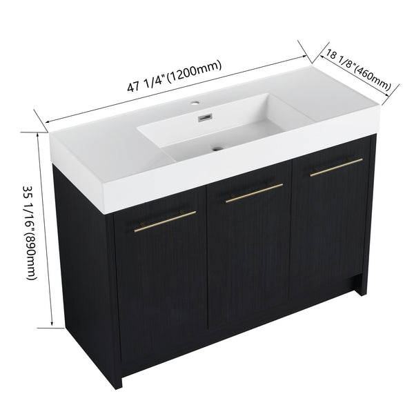English Elm 48 Inch Freestanding Bathroom Vanity With Modern Resin Sink, Soft-Close Doors & Ample Storage Space W999S00180