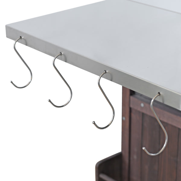 English Elm K&K 40.5" Outdoor Grill Cart with 201 Stainless Top, Solid Fir Storage, Drop Leaf & Lockable Wheels Brown N707P228272Z