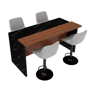 English Elm 63" Modern Kitchen Island Set With 4 Gray Bar Stools - Elegant Black Marble, Led Lights & Versatile Design W2699S00071