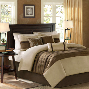 English Elm 7 Palmer Faux Suede 7-Piece Comforter Set Queen – Pieced Microsuede, Taupe & Brown, Embroidered Pillows Natural 24 L x 18.5 W x 15.75 H B03596906
