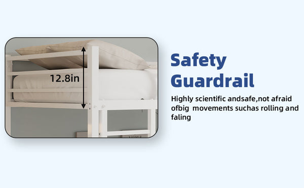 English Elm Metal Twin Over Twin Bunk Bed Heavy-Duty Sturdy Steel Frame with Noise-Reducing Slats & Guardrail White W1935P235016