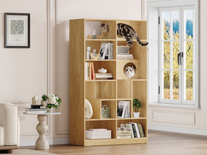 English Elm Modern Wood Grain Bookshelf Cat Habitat with Climbing Cubbies for Living Room Natural N752P395027N