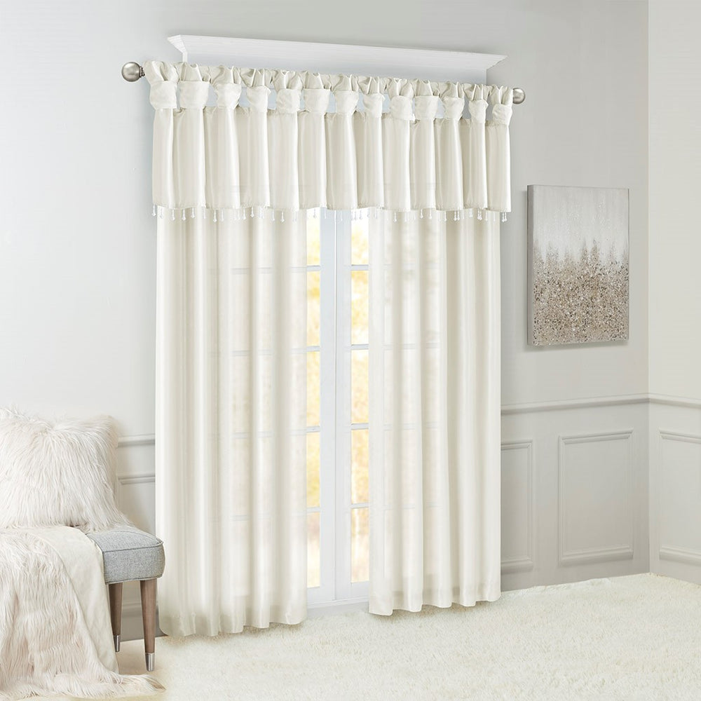 English Elm Twist Faux Silk Lined Window Curtain Panel with Twist Tab Top for Privacy and Luxe Sheen, 50x120 White 2.95 L x 10.04 W x 10.24 H B03598110