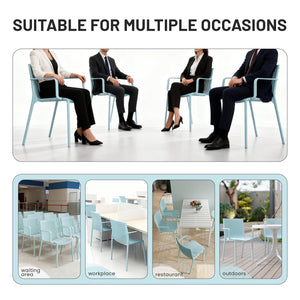 English Elm 4pcs Modern Stackable Plastic Armchair with Ergonomic Slatted Back, UV-Resistant PP, 300lb Capacity, No-Assembly Light Blue W3450P323324