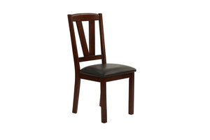 English Elm Dining Solid Wood 6-Piece Set with V-Back Chairs and Bench, Dark Finish, Contemporary Dining Appeal Walnut 70 L x 45 W x 7 H B011S00962