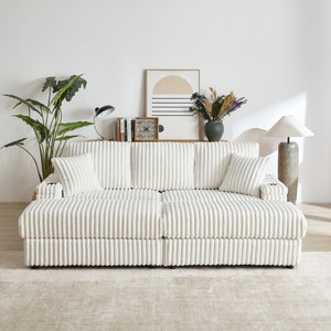 English Elm 84inch Corduroy Deep Seat Three Person Sofa with Storage Ottomans for Living Room Beige W834S00565