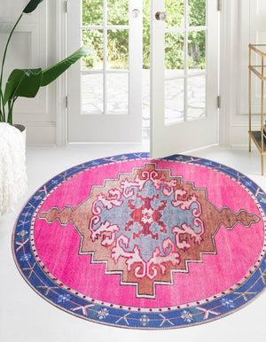 Unique Loom Timeless Thomas Machine Made Medallion Rug Fuchsia, Violet/Red/Ivory/Black/Brown 7' 7" x 7' 9"