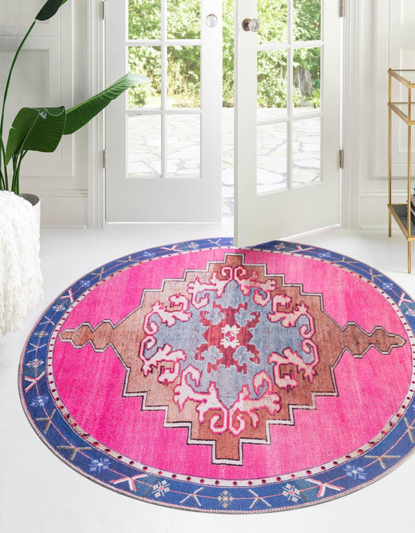 Unique Loom Timeless Thomas Machine Made Medallion Rug Fuchsia, Violet/Red/Ivory/Black/Brown 7' 7" x 7' 9"