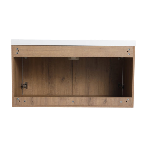 English Elm 36 Inch Floating Bathroom Vanity with Resin Sink, Soft-Close Doors, KD Pack, Modern Storage Design W999P188200