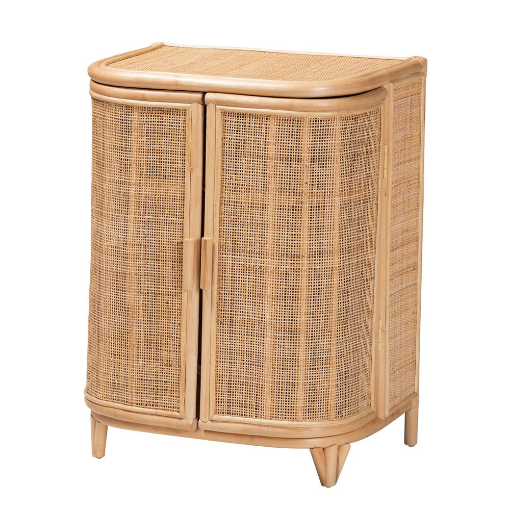 English Elm Bohemian Rattan Woven Storage Cabinet with Tapered Feet for Living Room or Entryway B2750P467730