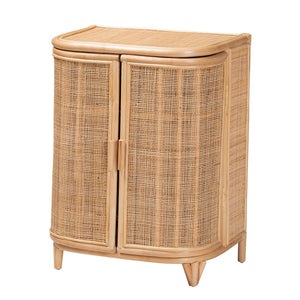 English Elm Bohemian Rattan Woven Storage Cabinet with Tapered Feet for Living Room or Entryway B2750P467730