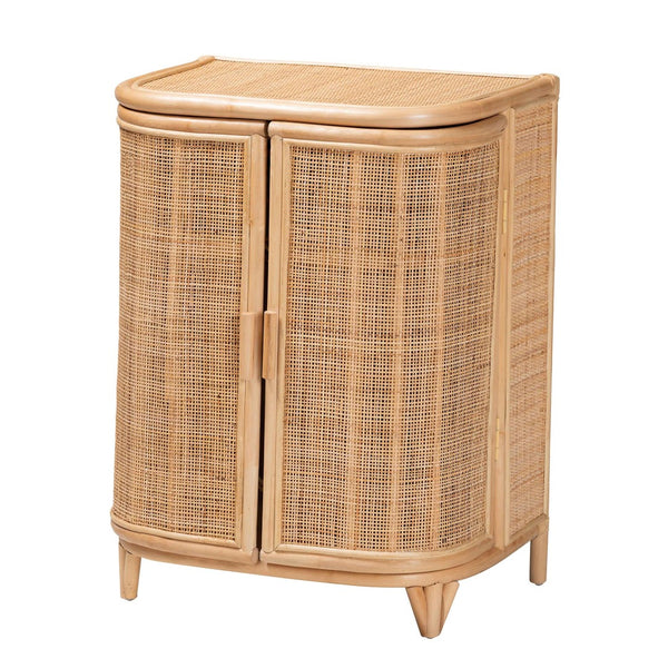 English Elm Bohemian Rattan Woven Storage Cabinet with Tapered Feet for Living Room or Entryway B2750P467730