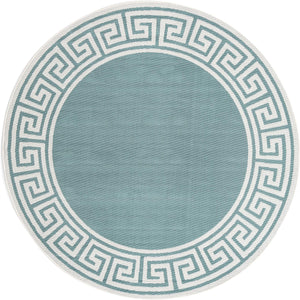 Unique Loom Outdoor Coastal Caye Machine Made Border Rug Aqua, Ivory/Gray/Green 7' 1" x 7' 1"