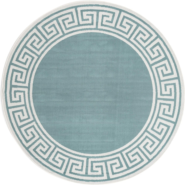 Unique Loom Outdoor Coastal Caye Machine Made Border Rug Aqua, Ivory/Gray/Green 7' 1" x 7' 1"