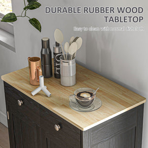 English Elm Homcom Rustic Brown Sideboard Rubberwood Top Buffet with Drawers Adjustable Shelf W2225P229274
