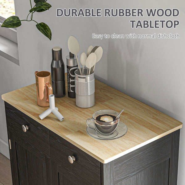 English Elm Homcom Rustic Brown Sideboard Rubberwood Top Buffet with Drawers Adjustable Shelf W2225P229274