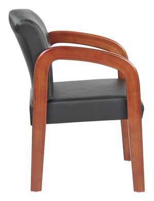 OSP Home Furnishings Oak Finish Faux Leather Visitor Chair with Lumbar Support for Office Reception Use WD380-U6
