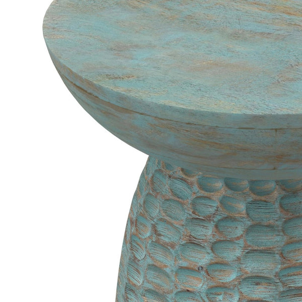 English Elm Boyd Hand-carved Solid Mango Wood Accent Table with White Finish for Modern Living Teal B136P414665