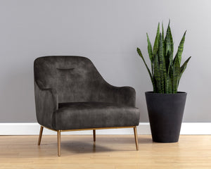Sunpan CAMERON Lounge Chair - Elegant Mid-Century Design in Soft Nono Shitake Fabric with Gold Frame 106596